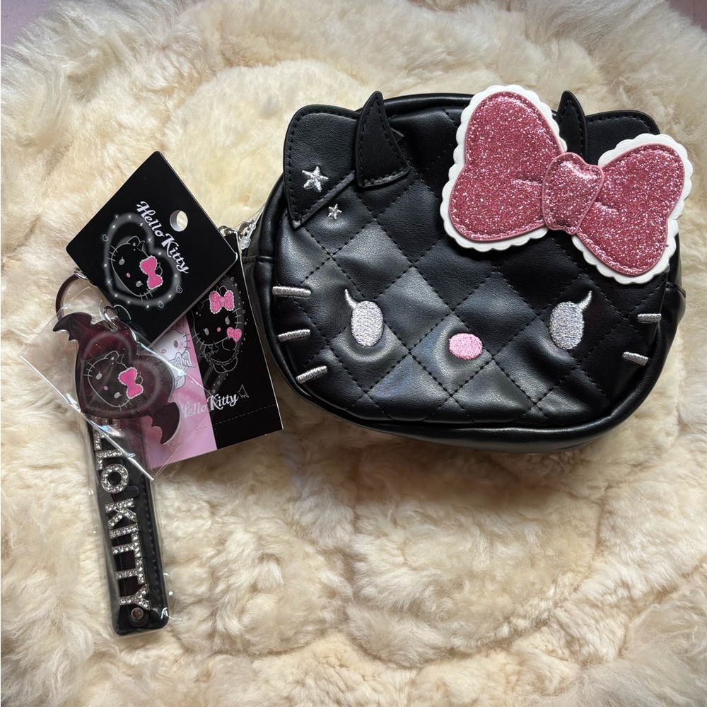 Hello Kitty Black and Pink Quilted Bag with Sparkly Bow